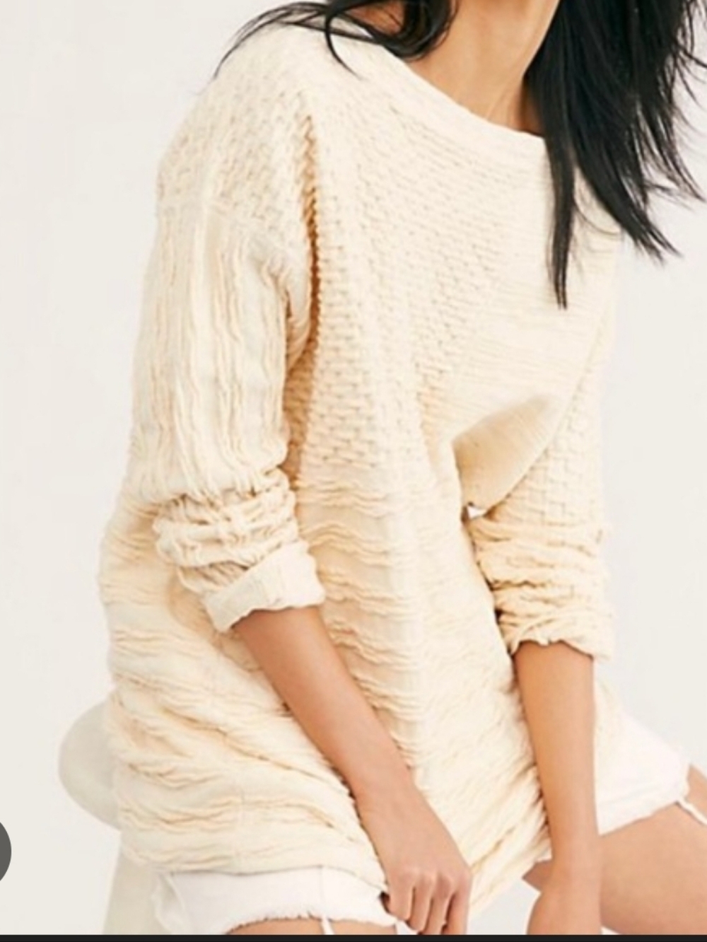 Free People Cream Extra Textured Scoop Pullover